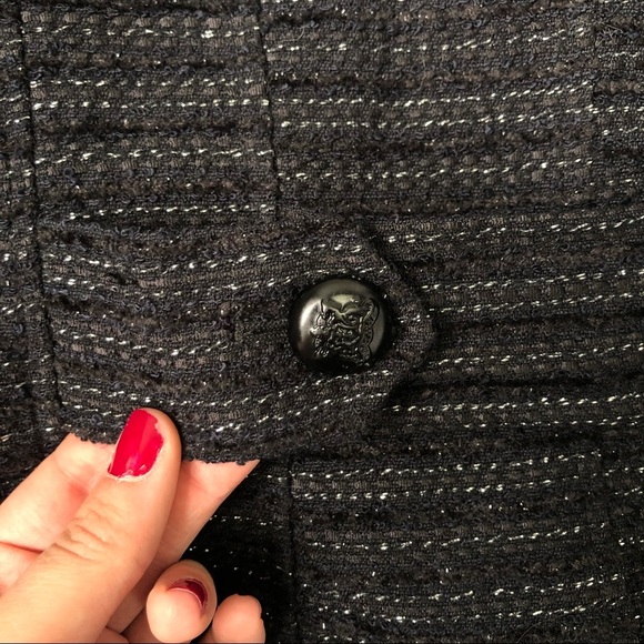 Cache Moto Style Blazer Jacket Metallic Thread Size 6 Black Tweed Military - Picture 8 of 8